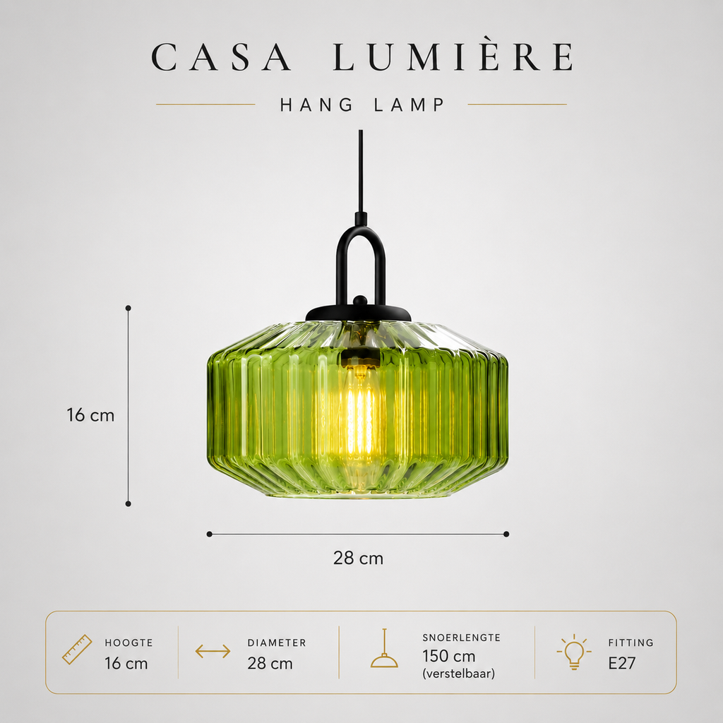 Casa Lumière Retro Glazen Hanglamp - Geribbeld Glas, Design Lamp Sfeerverlichting