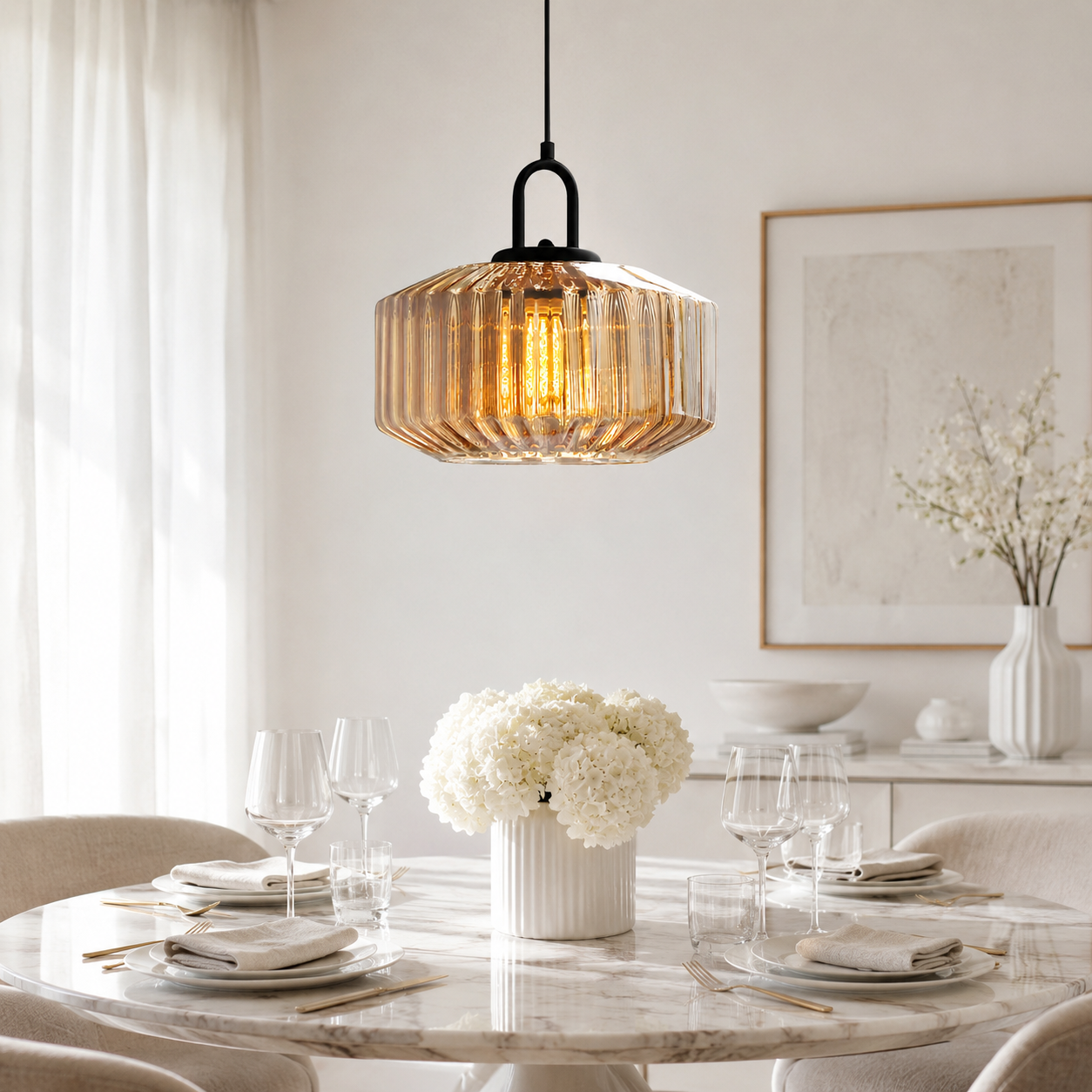 Casa Lumière Retro Glazen Hanglamp - Geribbeld Glas, Design Lamp Sfeerverlichting