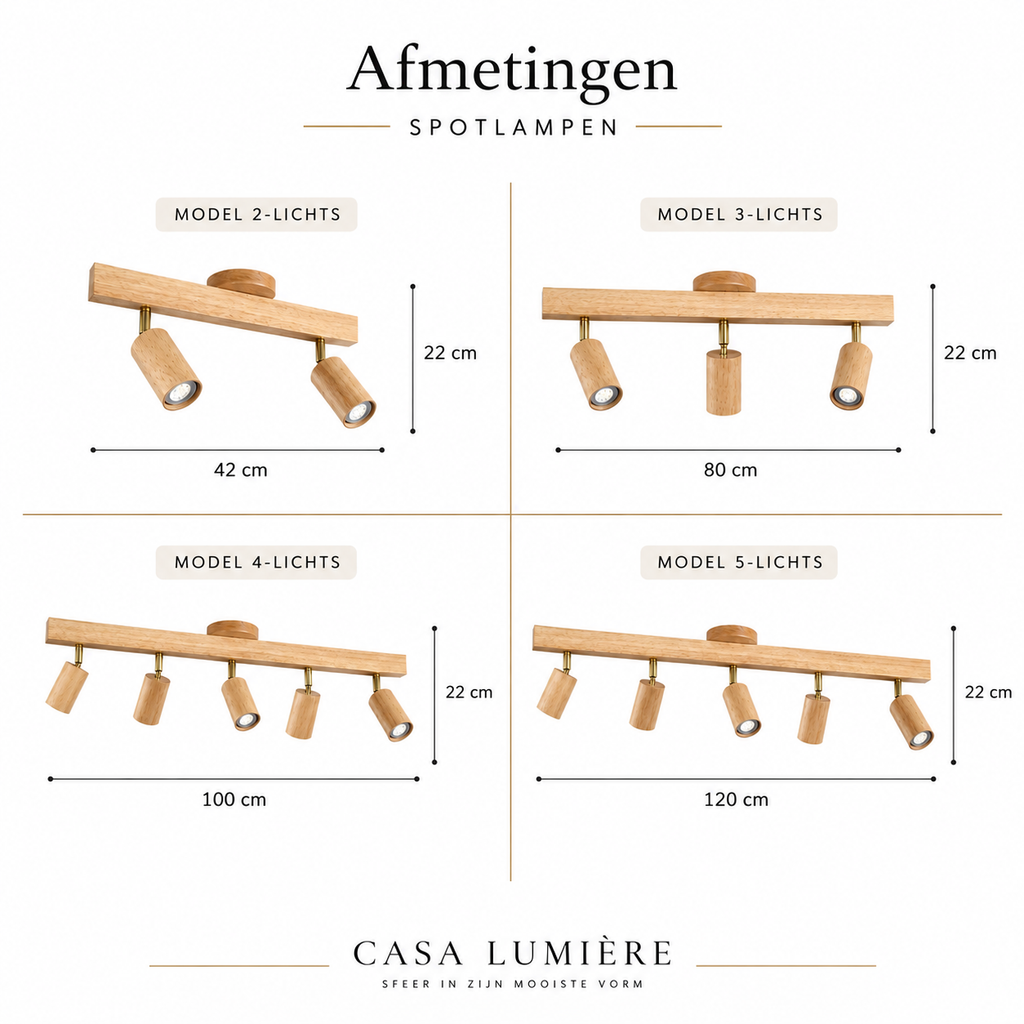 Casa Lumière Houten Track Plafondlamp - Design Lamp Warme Spotverlichting