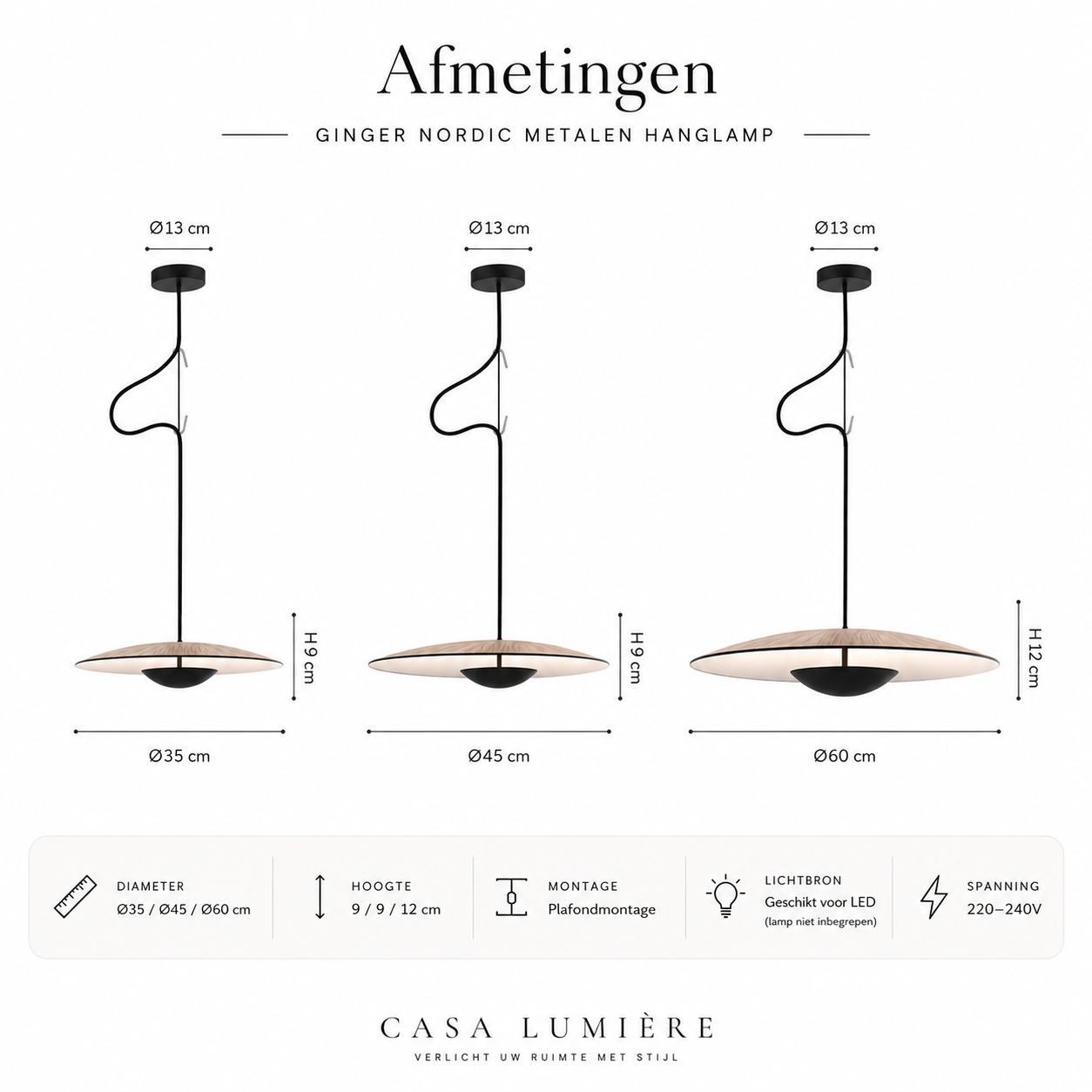 Casa Lumière Ginger Nordic Metalen Hanglamp - Metalen Design Lamp