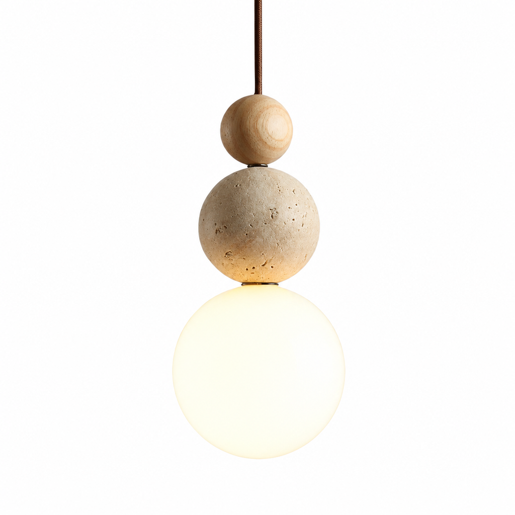 Casa Lumière Travertin Hanglamp van Hout en Glas - Sfeerverlichting Slaapkamer & Woonruimte