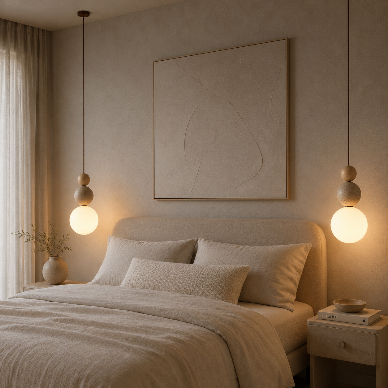 Casa Lumière Travertin Hanglamp van Hout en Glas - Sfeerverlichting Slaapkamer & Woonruimte
