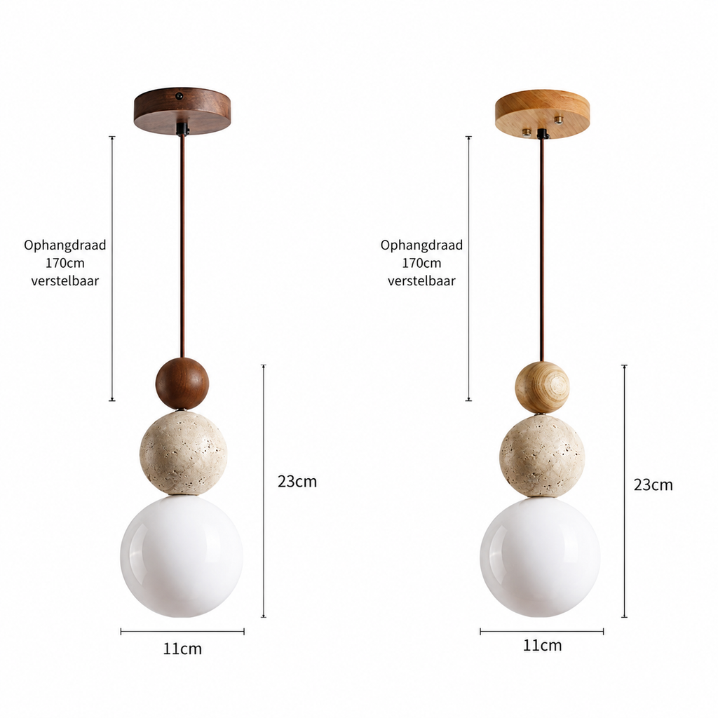 Casa Lumière Travertin Hanglamp van Hout en Glas - Sfeerverlichting Slaapkamer & Woonruimte