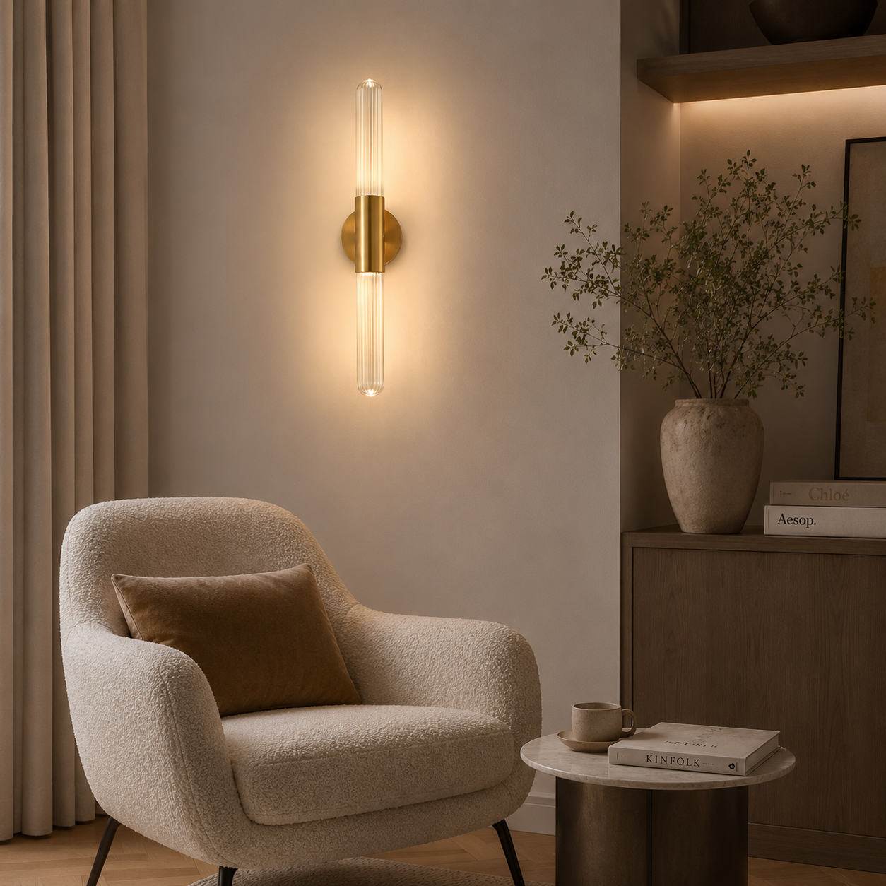 Casa Lumière Luxe Nordic Wandlamp - Geribbeld Glas & Metalen Houder