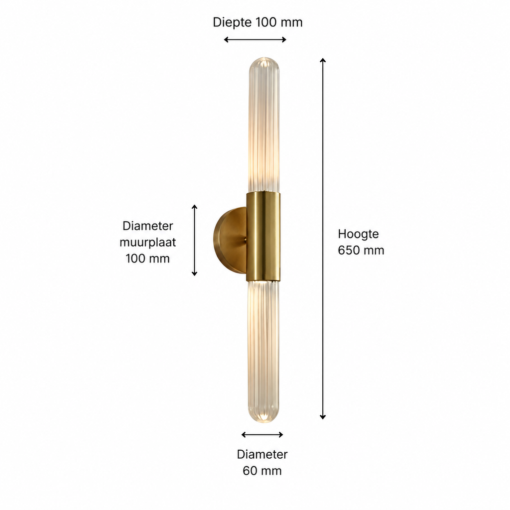 Casa Lumière Luxe Nordic Wandlamp - Geribbeld Glas & Metalen Houder