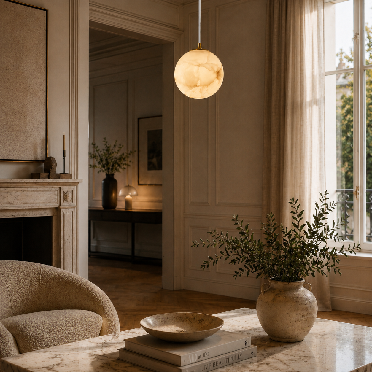 Casa Lumière Japandi Alabaster Hanglamp - Natuursteen Verlichting