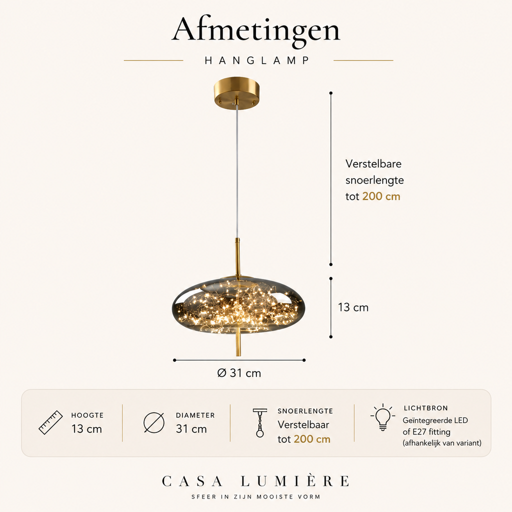 Casa Lumière Design Hanglamp - Sprankelend Glas & Gouden Details Sfeerverlichting