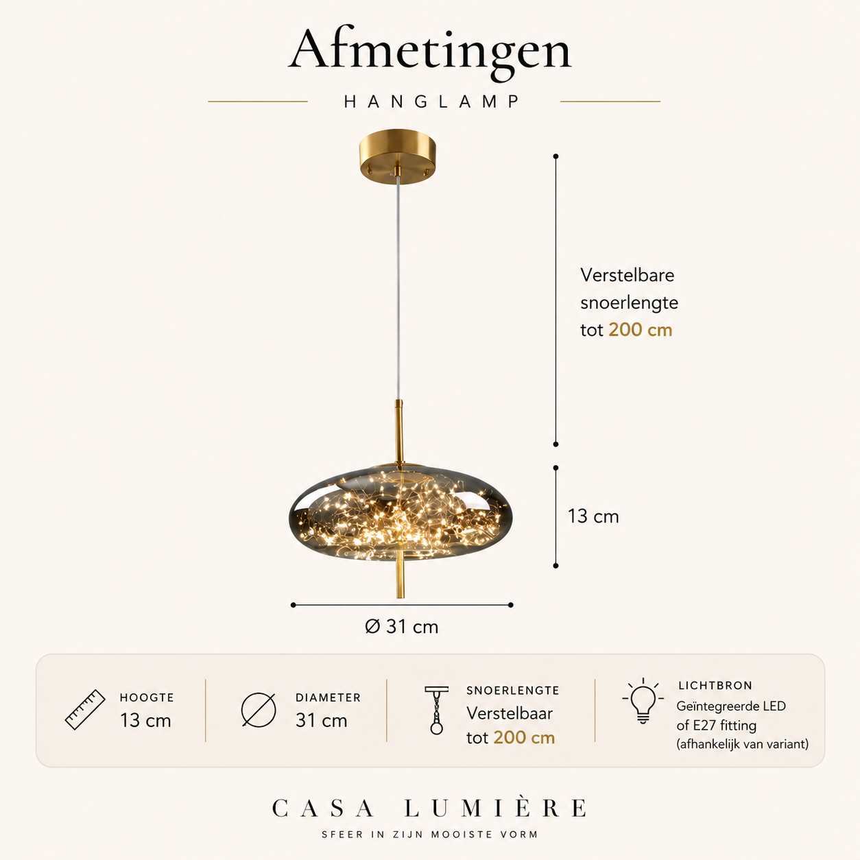 Casa Lumière Design Hanglamp - Sprankelend Glas & Gouden Details Sfeerverlichting