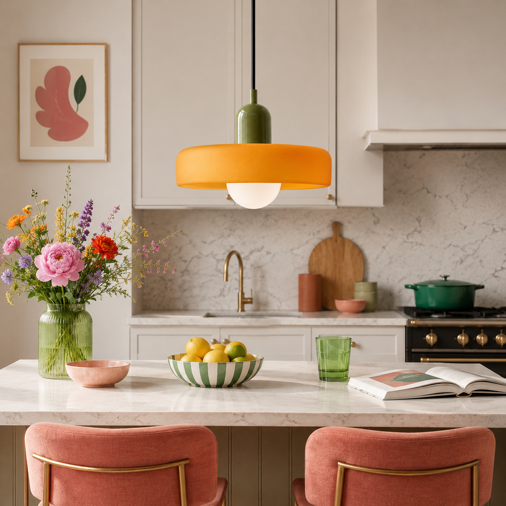 Casa Lumière Retro Hanglamp - Gekleurd Glas & Glazen Bol Sfeerverlichting