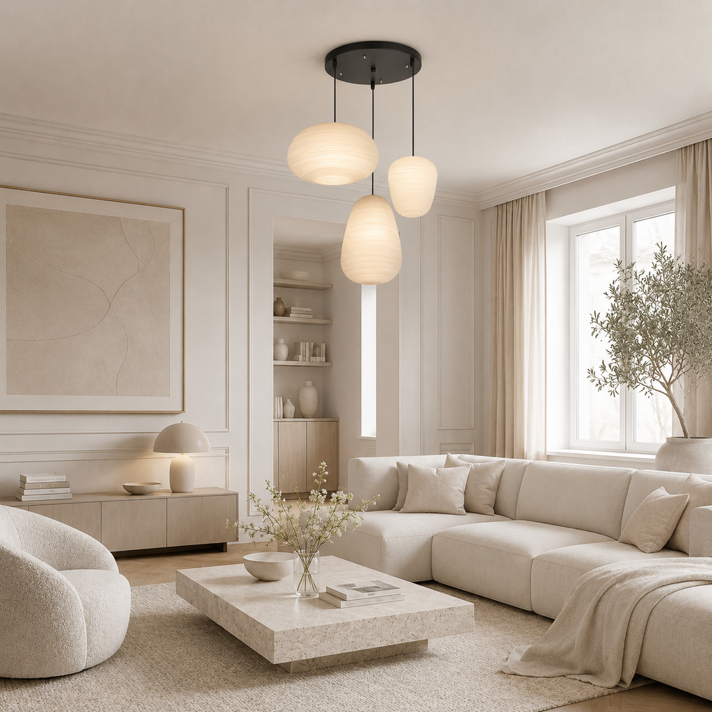 Casa Lumière Geribbelde Opaalglazen Hanglamp - Design Lamp met Diffuus Licht Sfeerverlichting