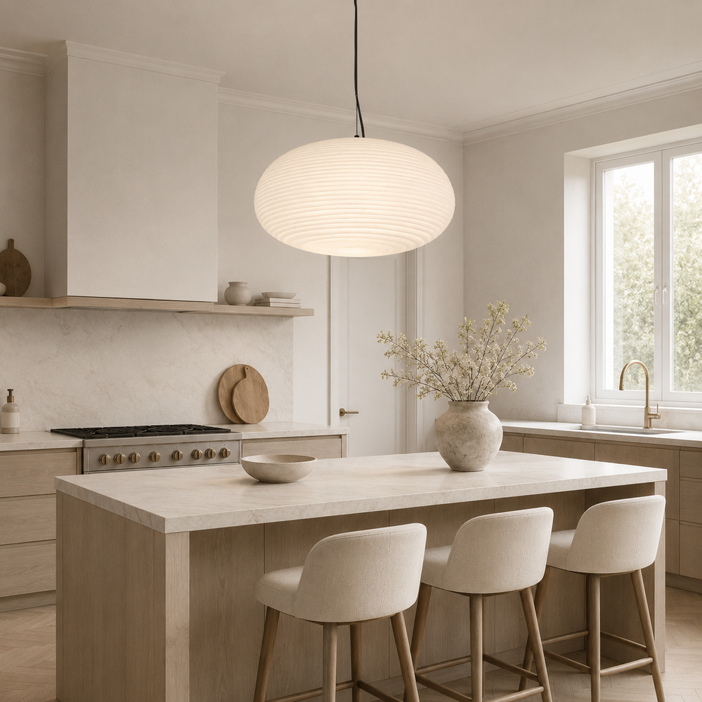 Casa Lumière Geribbelde Opaalglazen Hanglamp - Design Lamp met Diffuus Licht Sfeerverlichting