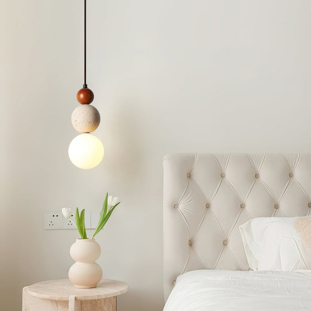 Casa Lumière Travertin Hanglamp van Hout en Glas - Sfeerverlichting Slaapkamer & Woonruimte