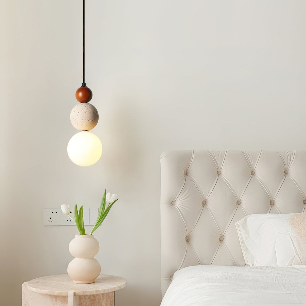 Casa Lumière Travertin Hanglamp van Hout en Glas - Sfeerverlichting Slaapkamer & Woonruimte