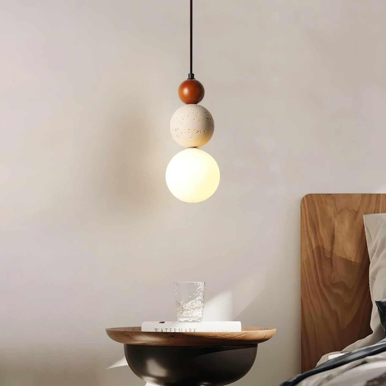 Casa Lumière Travertin Hanglamp van Hout en Glas - Sfeerverlichting Slaapkamer & Woonruimte