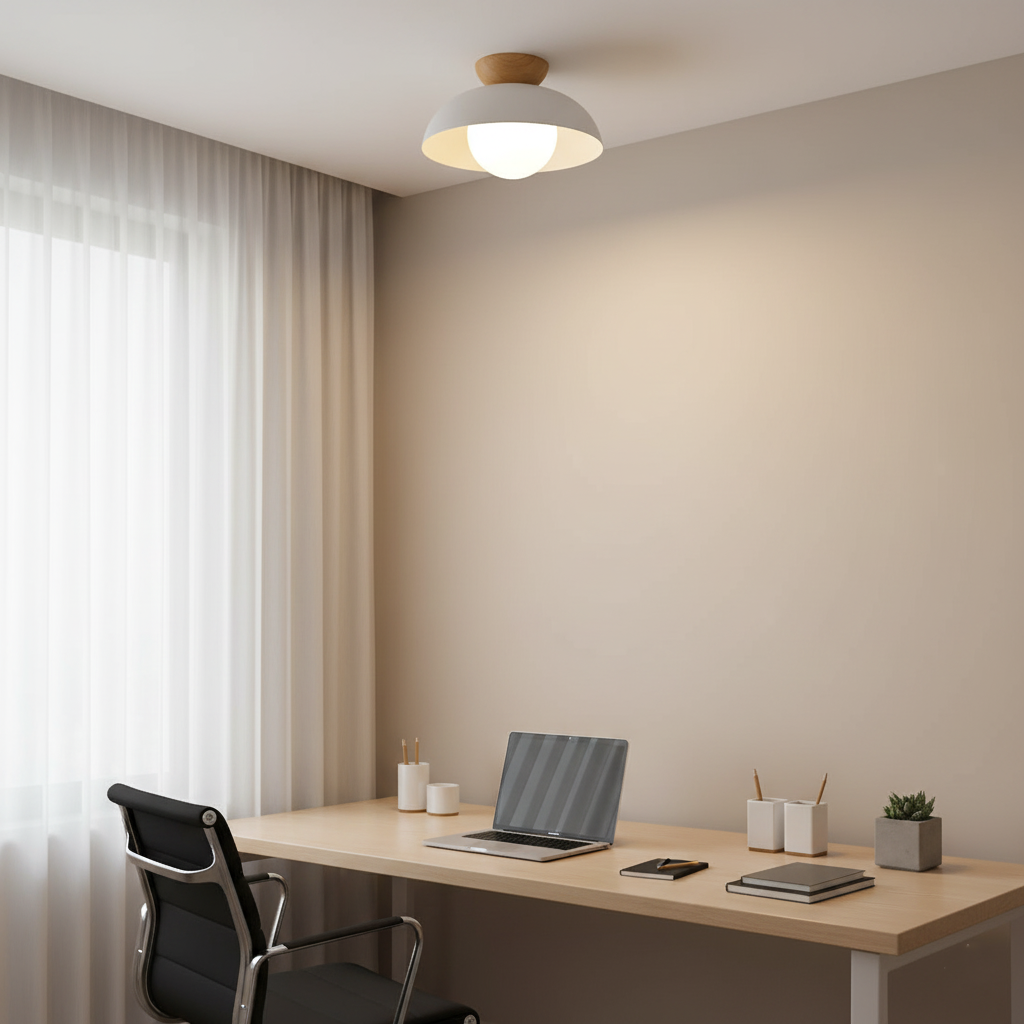 Casa Lumière Nordic Minimalistische Plafondlamp – Eco Metaal, Houten Accent & Warm Sfeervol Licht