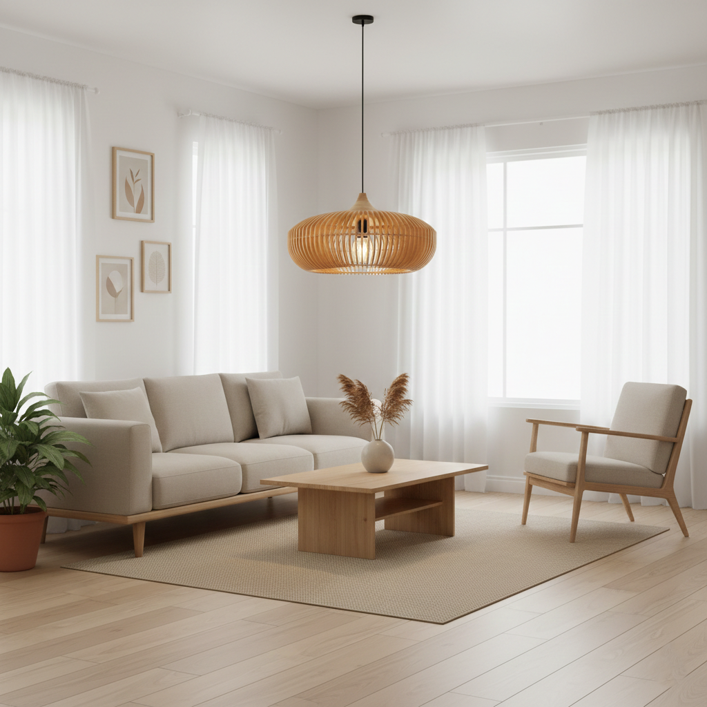 Casa Lumière Japandi Houten Hanglamp - Open Lamellen met Sfeervol Licht