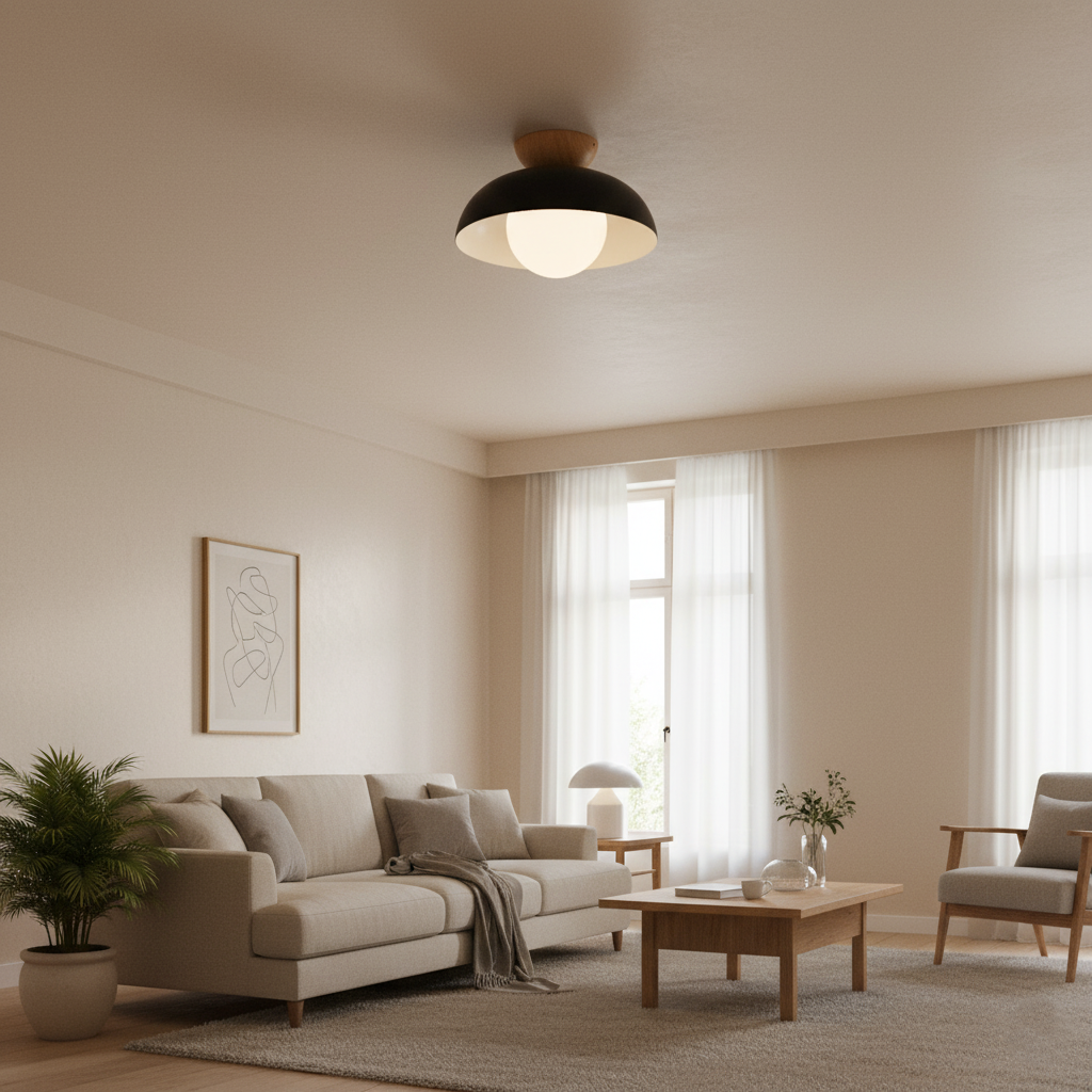 Casa Lumière Nordic Minimalistische Plafondlamp – Eco Metaal, Houten Accent & Warm Sfeervol Licht