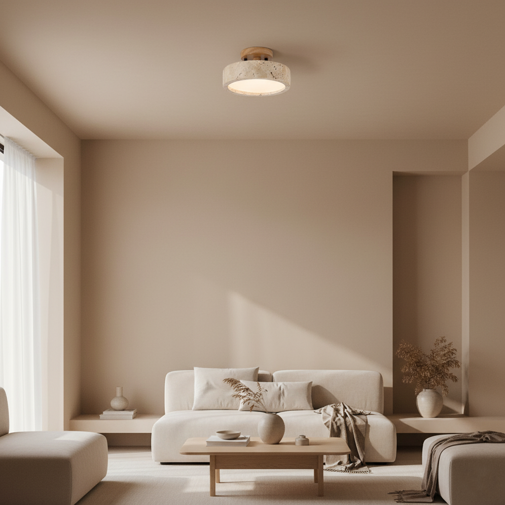 Casa Lumière Ronde Travertin Plafondlamp - Minimalistisch & Warm Design