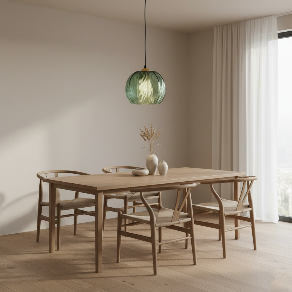 Casa Lumière Nordic Green Leaf Pattern Glazen Hanglamp