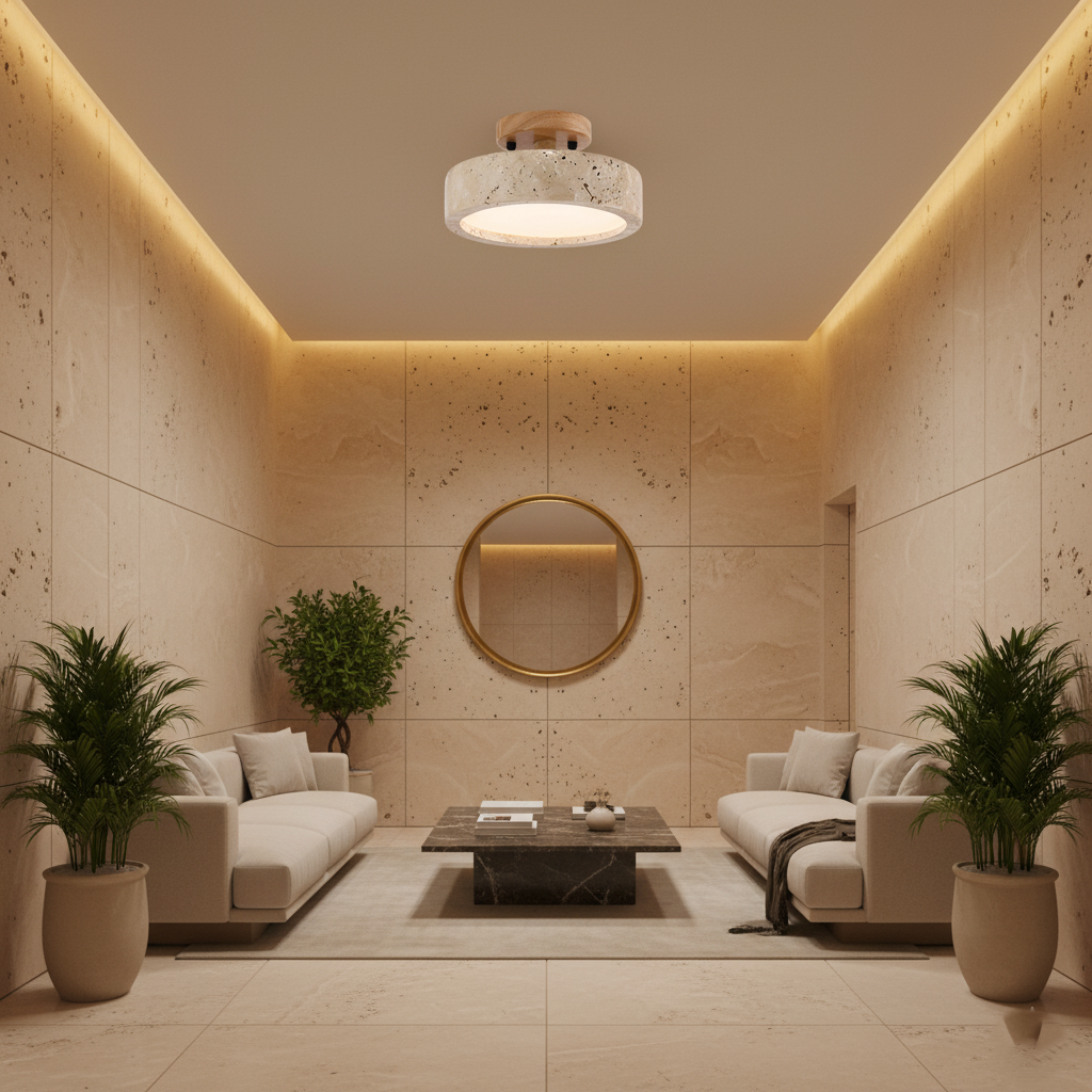 Casa Lumière Ronde Travertin Plafondlamp - Minimalistisch & Warm Design