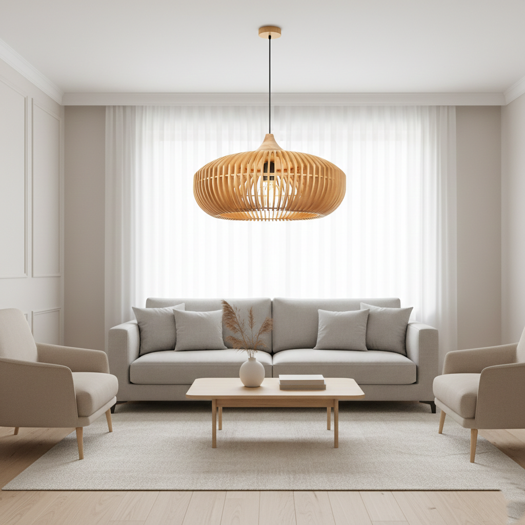 Casa Lumière Japandi Houten Hanglamp - Open Lamellen met Sfeervol Licht