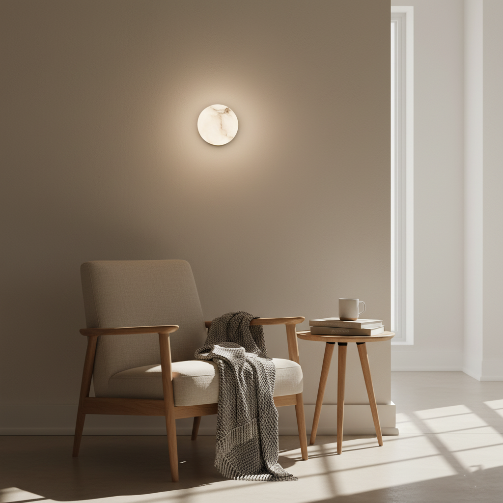 Casa Lumière Alabaster Mini Wandlamp – Japandi Design, Natuursteen & Zachte Sfeerverlichting