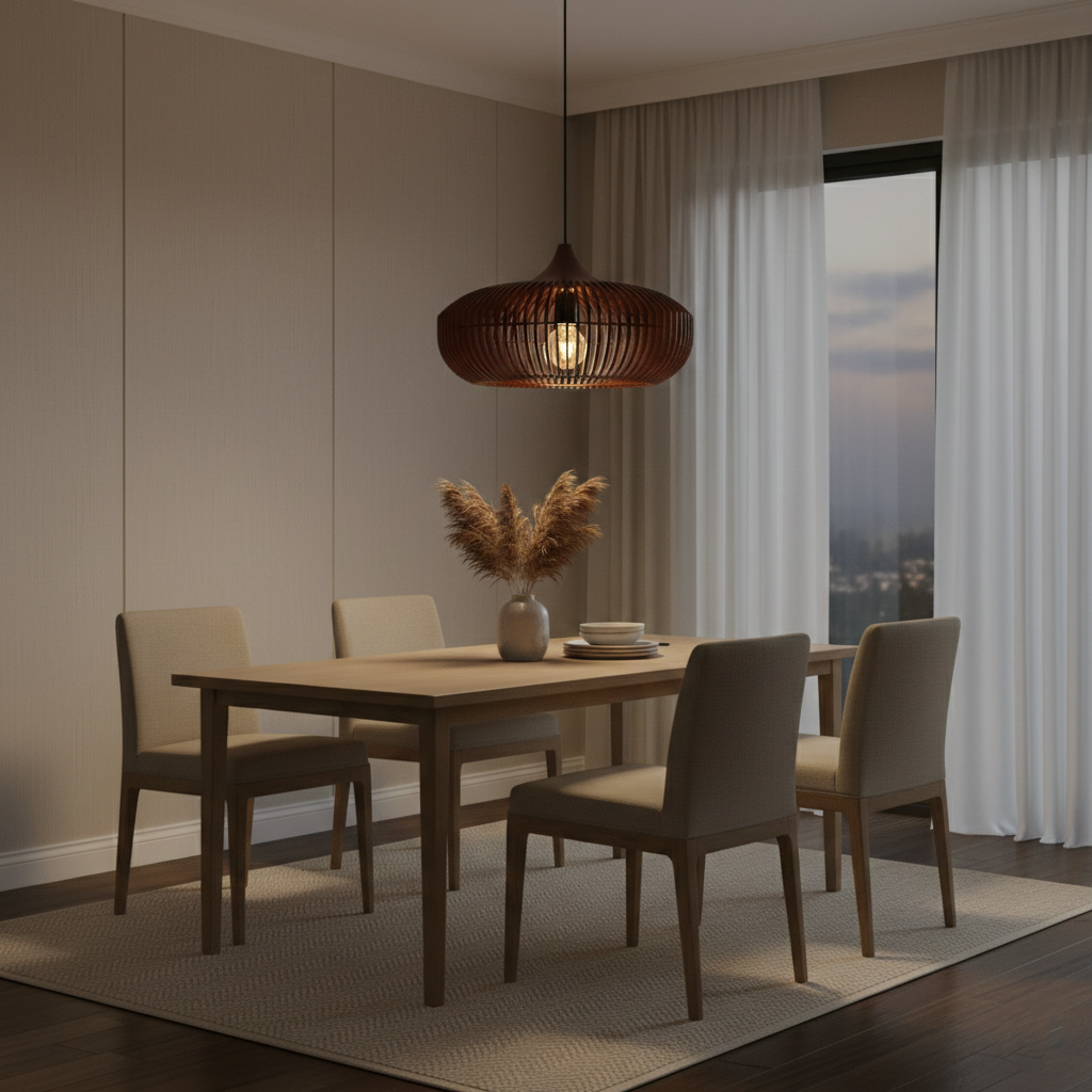 Casa Lumière Japandi Houten Hanglamp - Open Lamellen met Sfeervol Licht