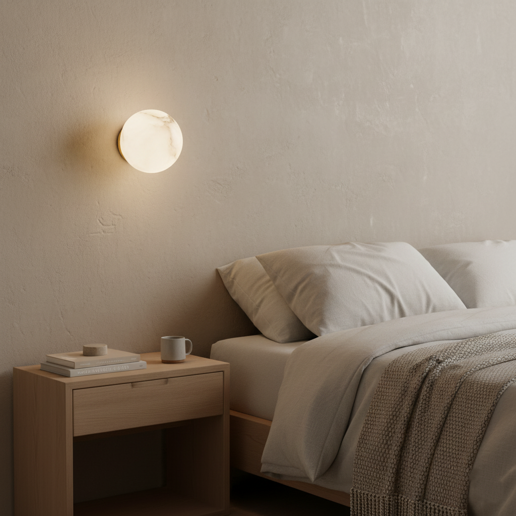Casa Lumière Alabaster Mini Wandlamp – Japandi Design, Natuursteen & Zachte Sfeerverlichting