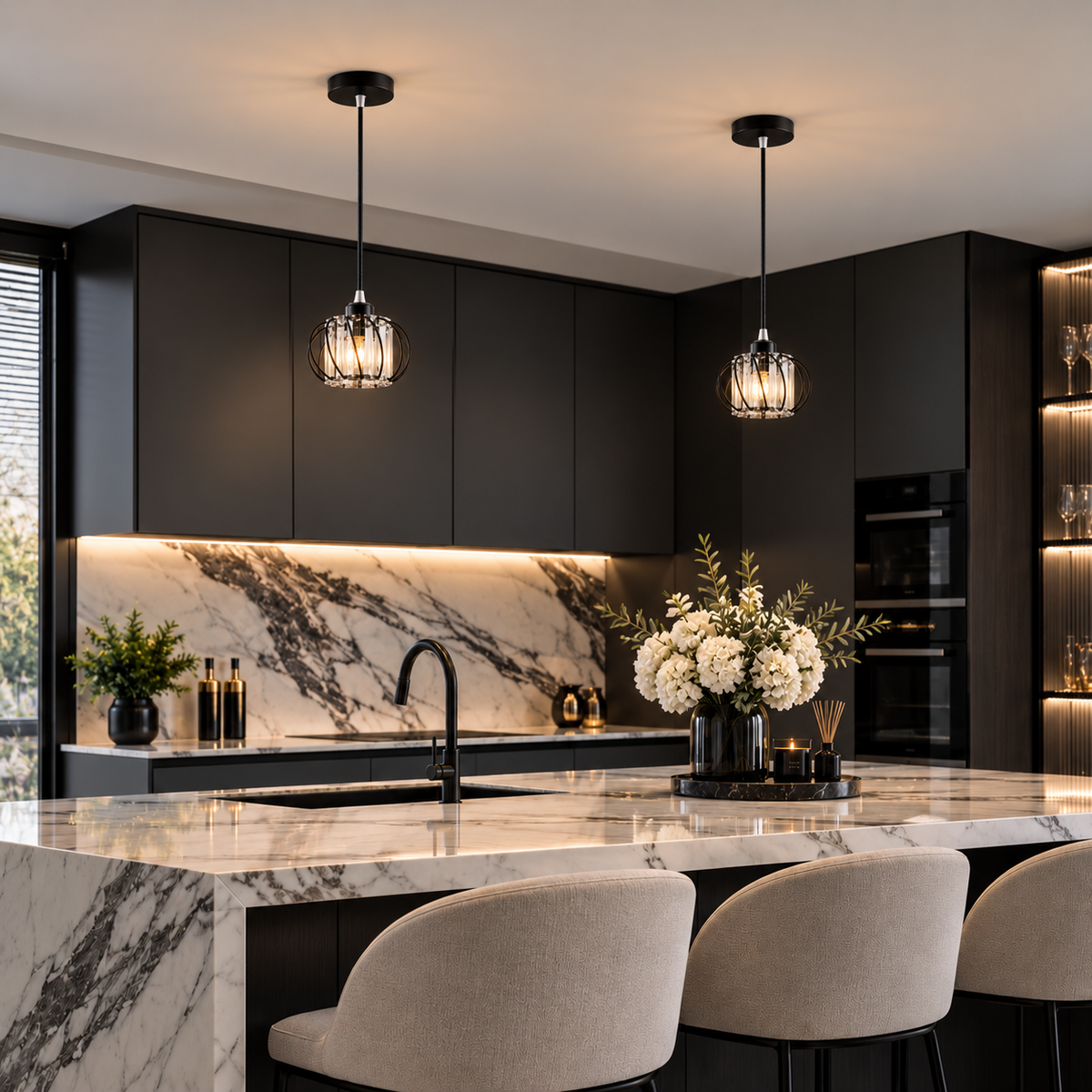 Modern Pendant Light with Glass Lighting - Designer Lamp for Living Room, Hallway, Bedroom