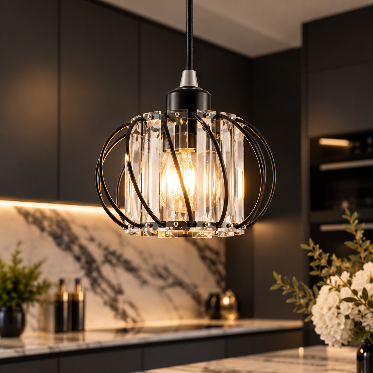 Modern Pendant Light with Glass Lighting - Designer Lamp for Living Room, Hallway, Bedroom