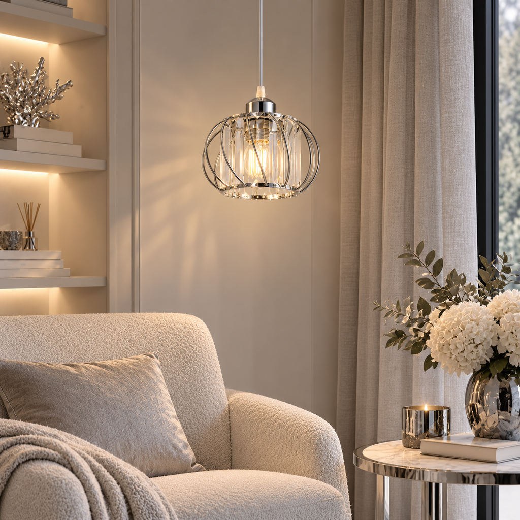 Modern Pendant Light with Glass Lighting - Designer Lamp for Living Room, Hallway, Bedroom