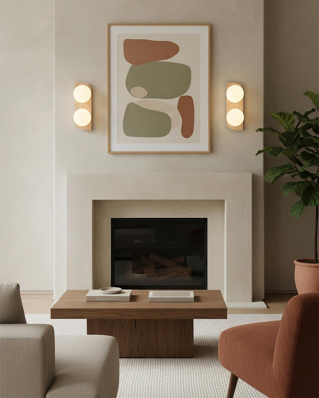 Casa Lumière Wandlamp Travertine Natuursteen - Ronde Design Lamp