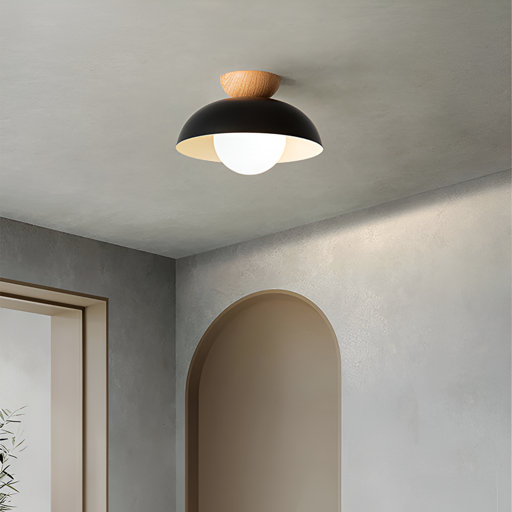 Casa Lumière Nordic Minimalistische Plafondlamp – Eco Metaal, Houten Accent & Warm Sfeervol Licht
