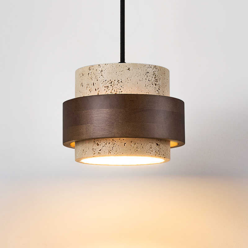 Casa Lumière Japandi Hanglamp - Travertine & Walnoot Hout Plafondverlichting
