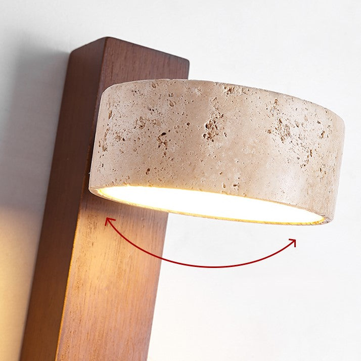 Casa Lumière Wandlamp - Travertin & Hout met Trekschakelaar