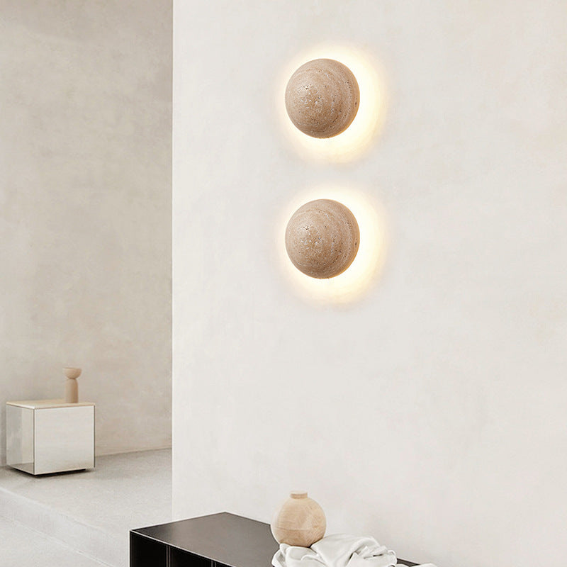 Casa Lumière Amber Loft Travertine Ronde Wandlamp – Sfeervolle Design Wandverlichting