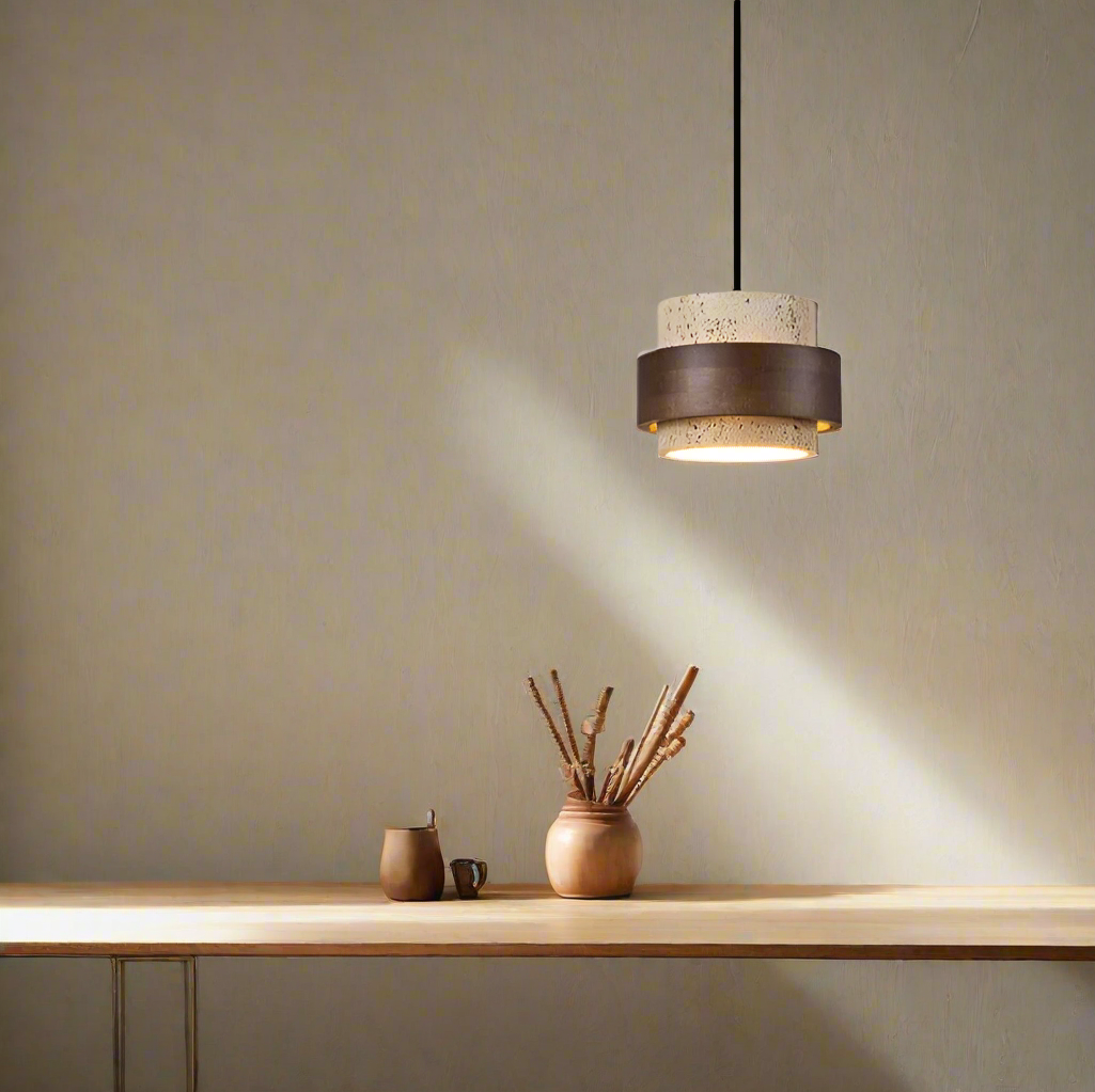 Casa Lumière Japandi Hanglamp - Travertin & Hout Plafondverlichting