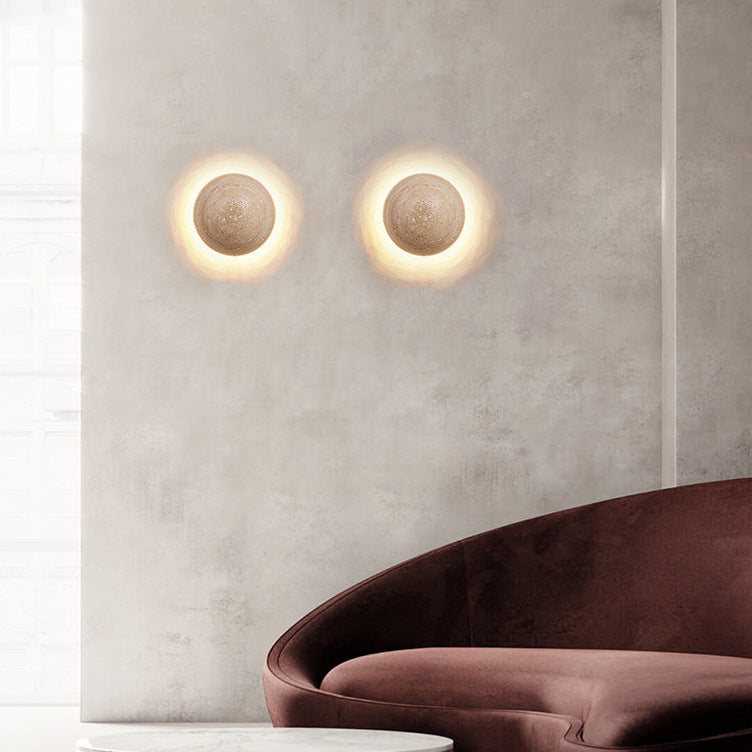 Casa Lumière Amber Loft Travertine Ronde Wandlamp – Sfeervolle Design Wandverlichting