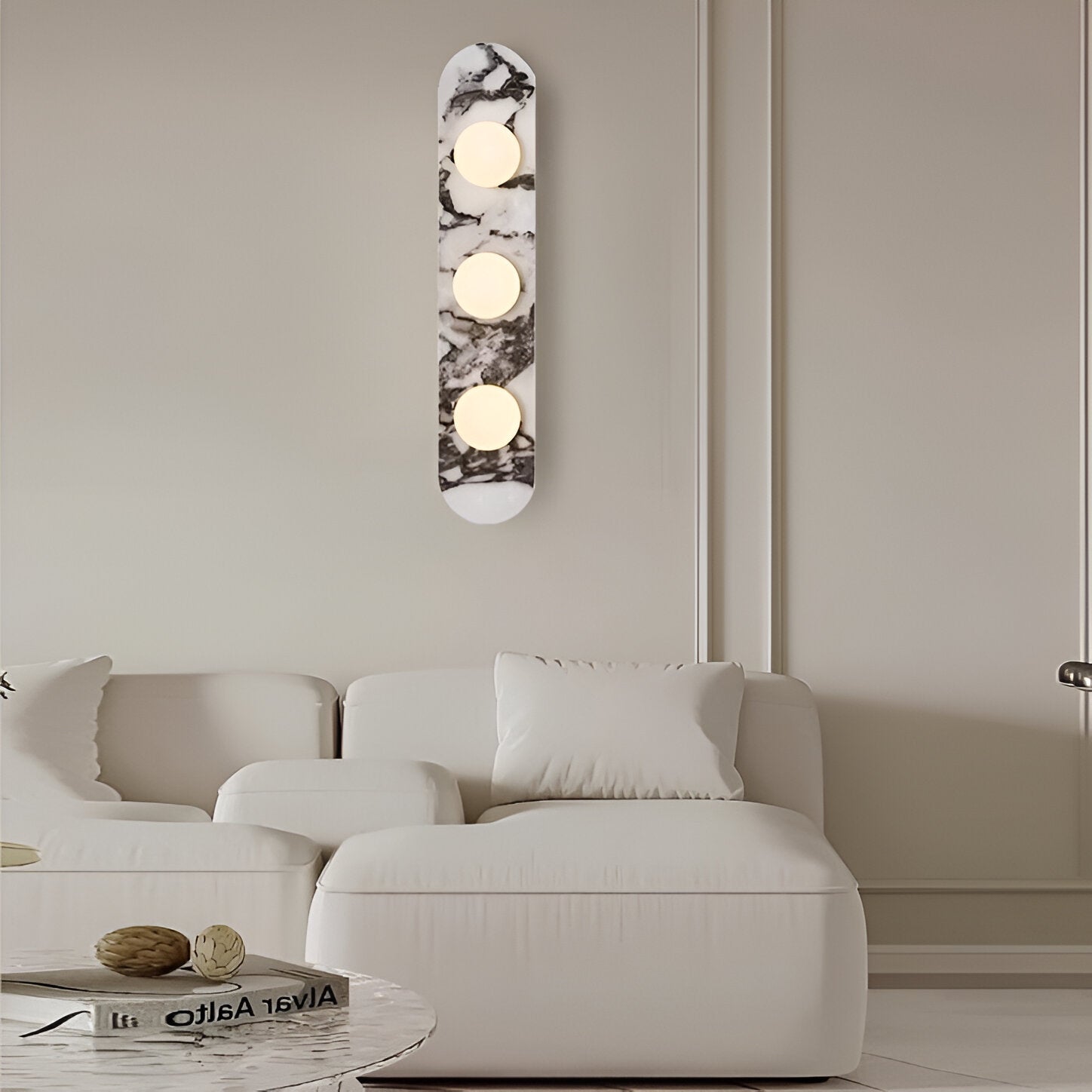 Casa Lumière French Marble Wandlamp - Luxe Minimalistische Marmeren Wandverlichting met Globe Lichtpunten