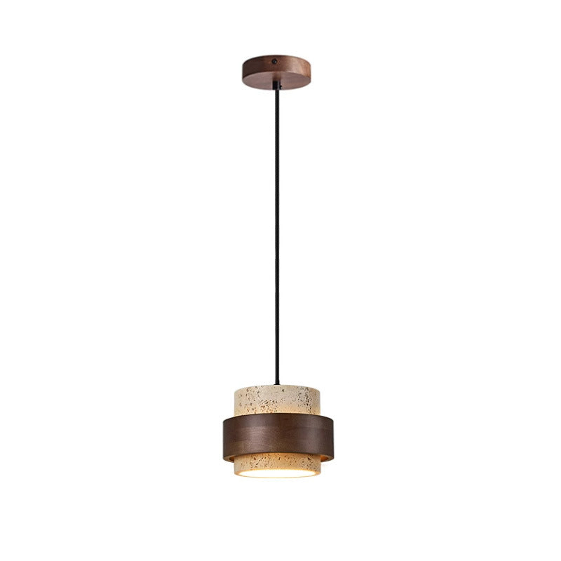 Casa Lumière Japandi Hanglamp - Travertine & Walnoot Hout Plafondverlichting