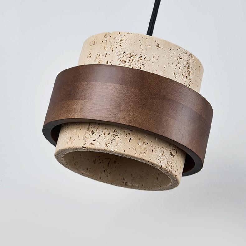 Casa Lumière Japandi Hanglamp - Travertine & Walnoot Hout Plafondverlichting