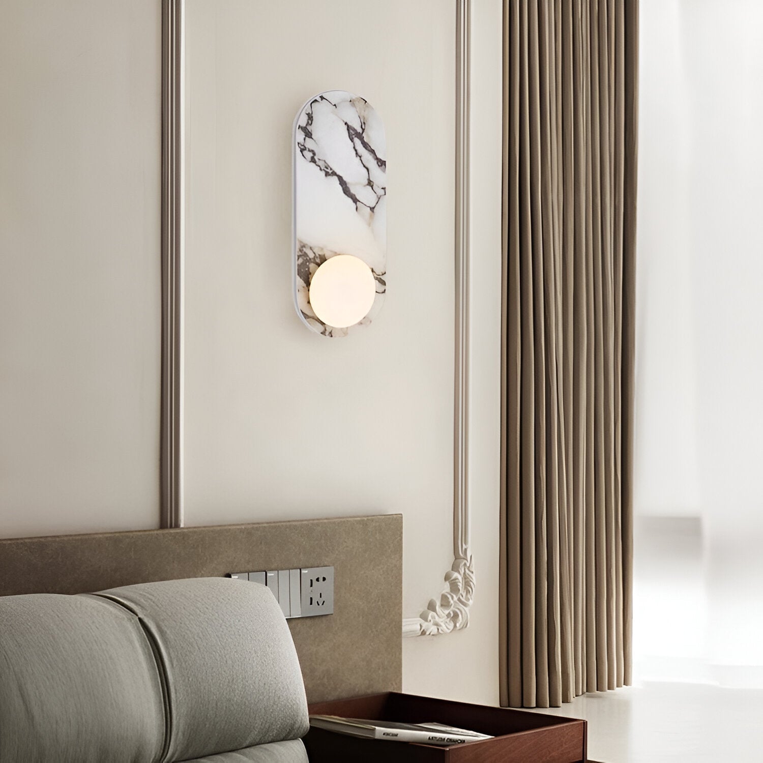 Casa Lumière Marmeren Wandlamp - Minimalistische Japandi Wandverlichting met Ronde Lichtpunten
