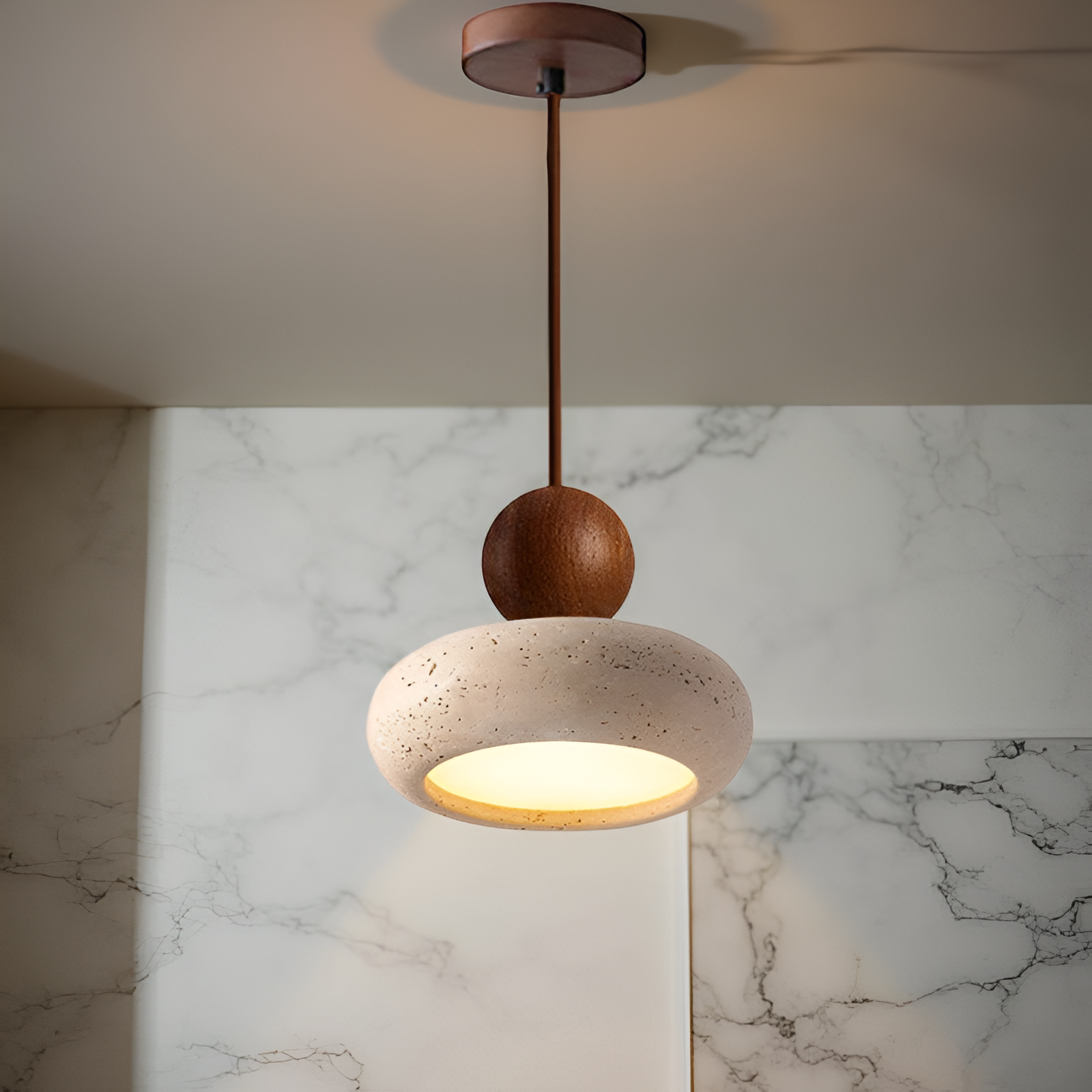Casa Lumière Hanglamp van Travertin & Houten Accenten - Design Plafondverlichting