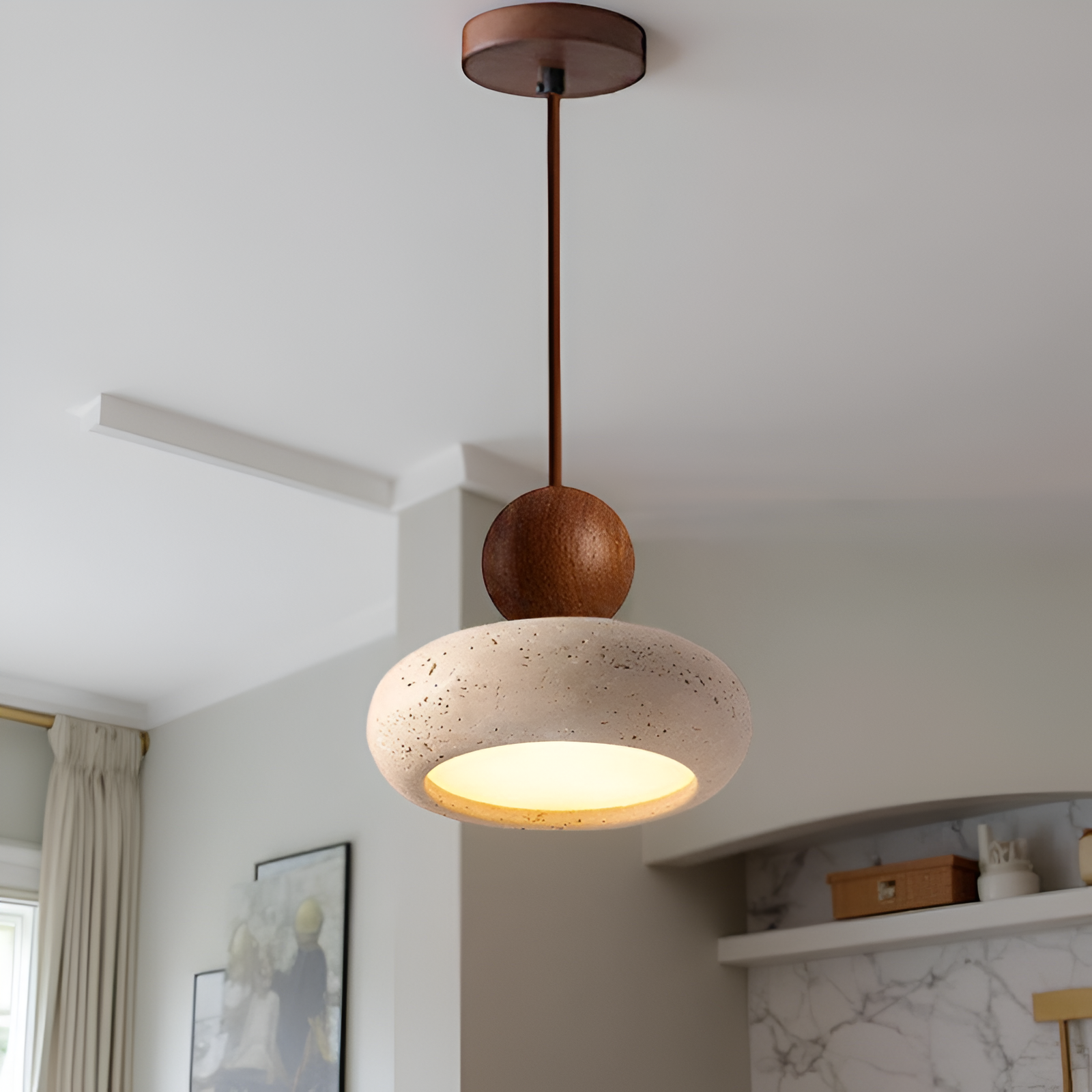 Casa Lumière Hanglamp van Travertin & Houten Accenten - Design Plafondverlichting