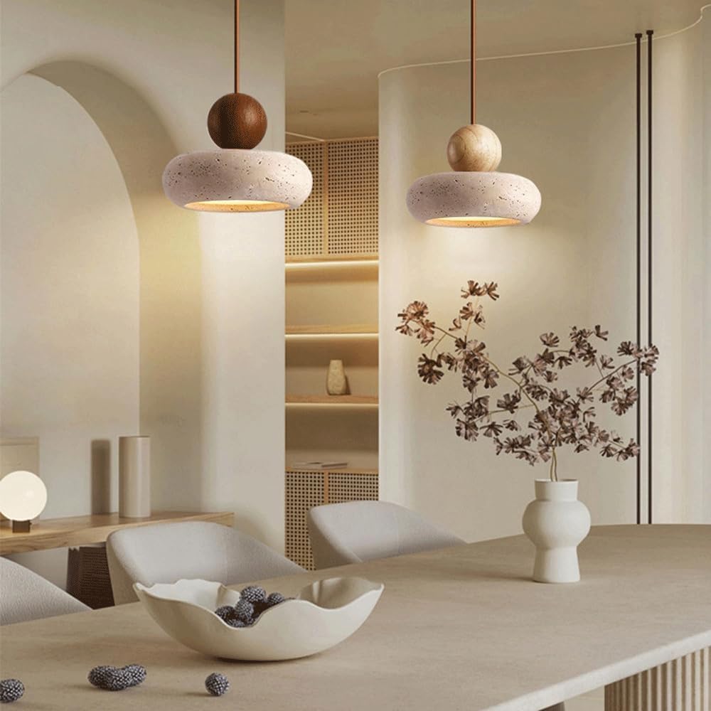 Casa Lumière Hanglamp van Travertin & Houten Accenten - Design Plafondverlichting