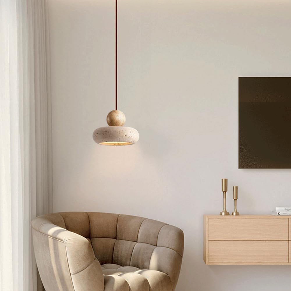 Casa Lumière Hanglamp van Travertin & Houten Accenten - Design Plafondverlichting