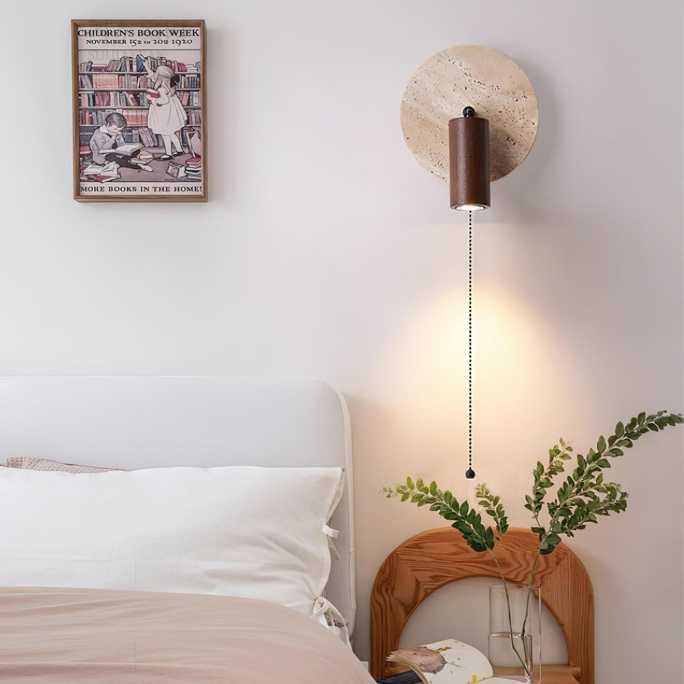 Casa Lumière Travertine Draaibare Wandlamp met Trekkoord – Natuursteen Design, Richtbaar Leeslicht & Tijdloos