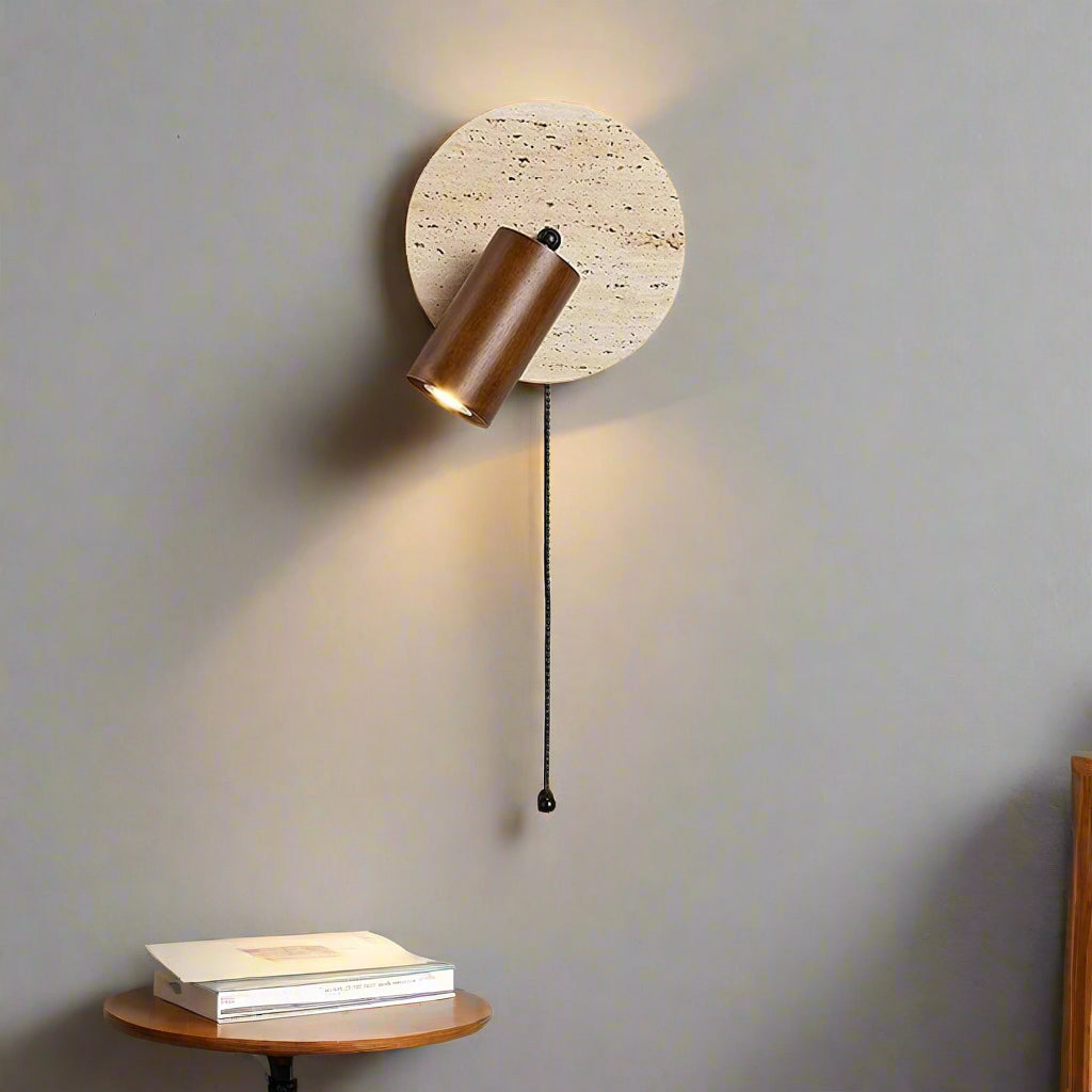 Casa Lumière Travertine Draaibare Wandlamp met Trekkoord – Natuursteen Design, Richtbaar Leeslicht & Tijdloos