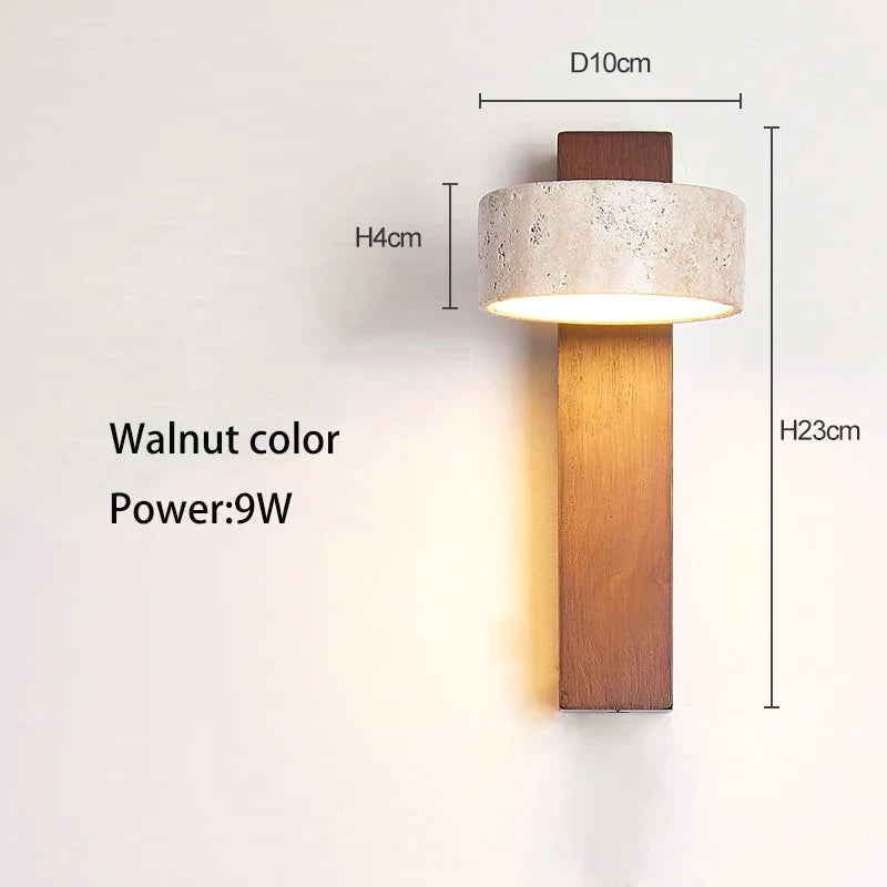 Casa Lumière Wandlamp - Travertin & Hout met Trekschakelaar