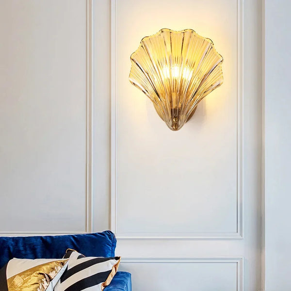 Casa Lumière Art Brass Wandlamp Glazen Schelp – Elegante Sfeerverlichting Badkamer, Hal & Slaapkamer